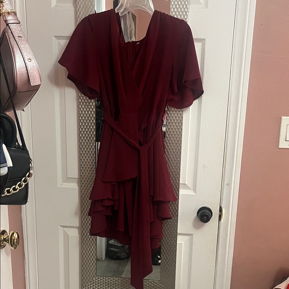 Elegant Burgundy Ruffle Dress